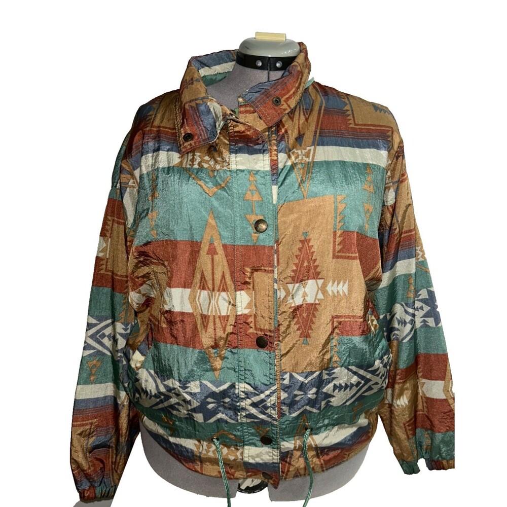 Andy Johns Women’s Vintage Aztec Print Bomber Windbreaker Jacket size L